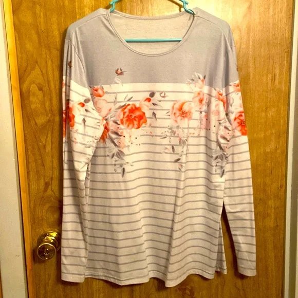 Floral/stripe long sleeve tee - Picture 1 of 1